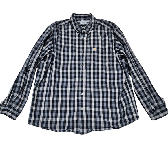Carhartt Mens Relaxed Fit Black & Gray Plaid Button-Up Shirt 2XL Cotton‎ - Picture 2 of 7